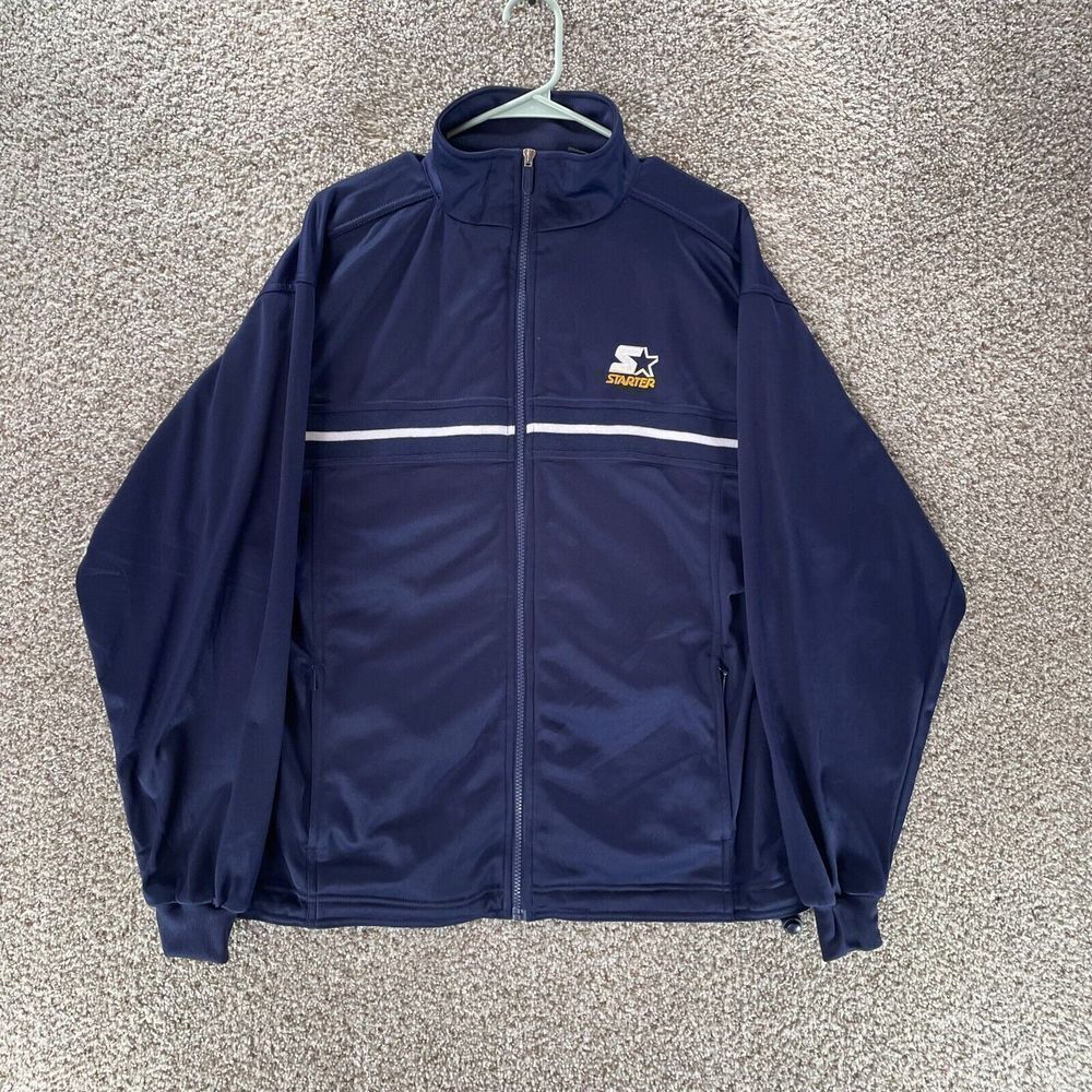 Starter Jacket Mens Small Blue Full Zip Windbreaker Vintage Long Sleeve Athletic
